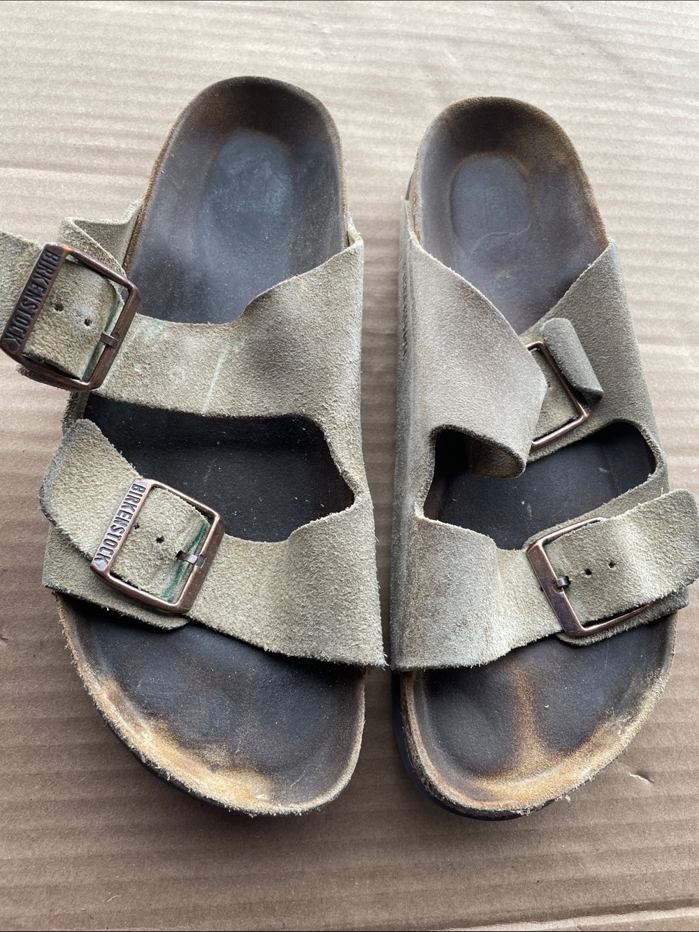 Birkenstock Two-Strap Suede Sandals in Light Brown